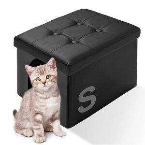 New Faux Leather Cat Litter Box Enclosure Hidden Furniture Ottoman Small
